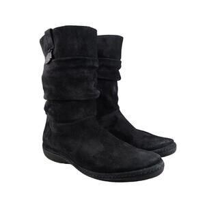 Stuart Weitzman Shoes Womens 7.5 Slouch Boot Short Leather Pull On Black Classic